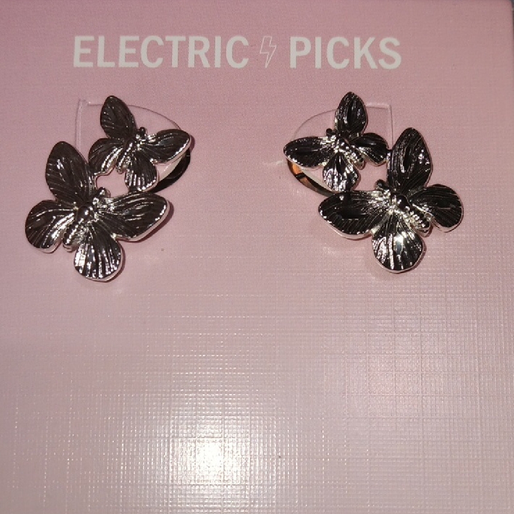 Electric Picks Silver Butterfly Earrings